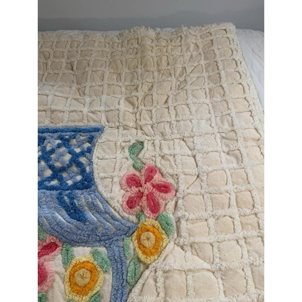 Vintage Chenille Flower Basket Small Throw Blanket 50x40